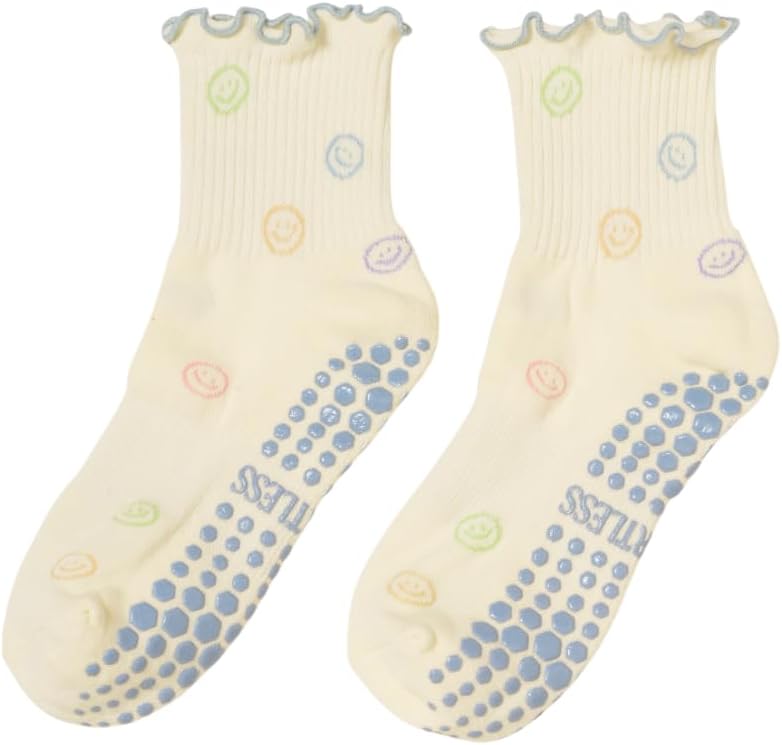 Shapes Studio Crew Half Calf Grip Socks, Cutest Fruits Pilates Socks, Ruffle socks, Non-Slip, Barre Yoga Fitness - Image 1